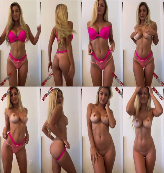Polina Aura Tease and Show sexy Body in pink lingerie to fans