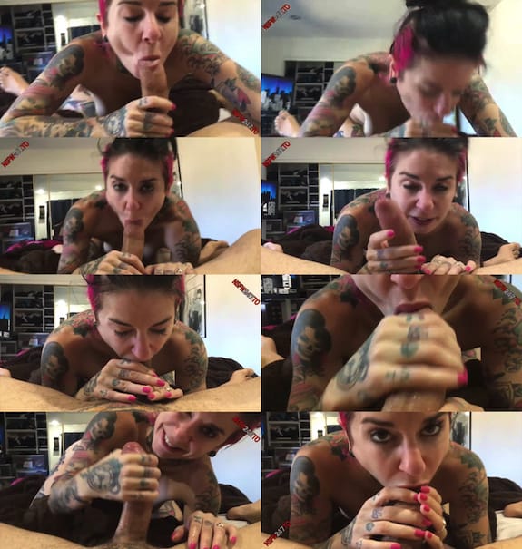 Joanna Angel Giving Blowjob and deepthought to boyfriend will he was watching movie and having rest on bed